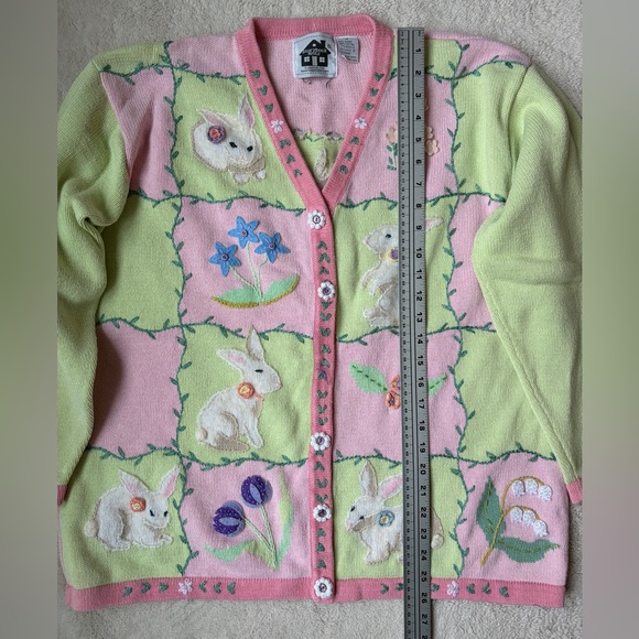 Vintage Storybook Knits Cottagecore Pastel Bunny Sweater Cardigan Women Size 1X - Picture 6 of 8
